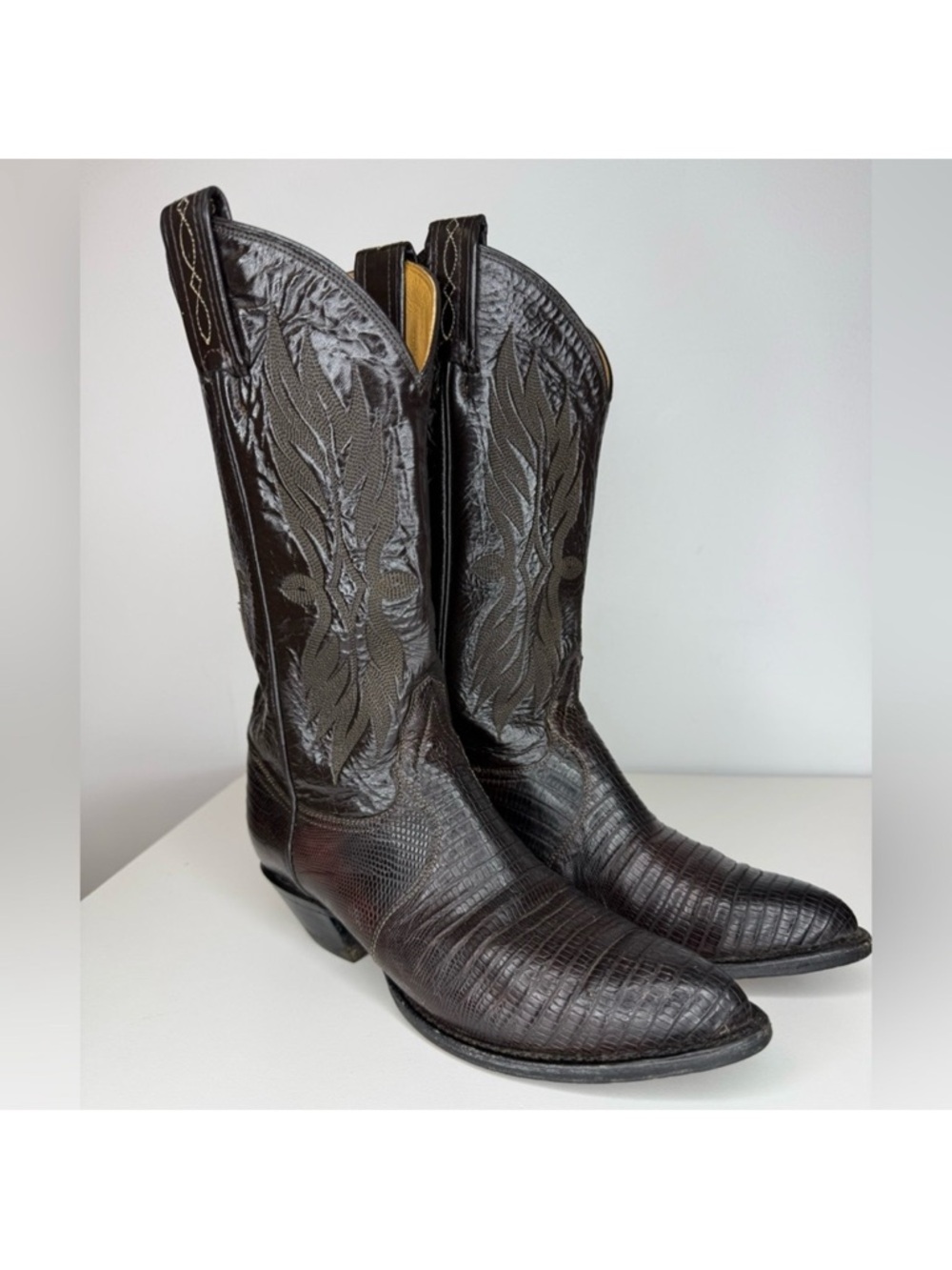 Tony Lama Brown Lizard Western Cowboy Boots Women’s 5.5 Gold Label USA Vintage